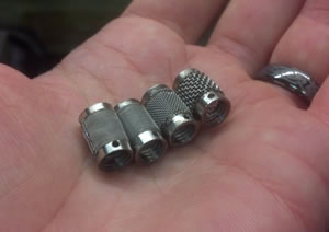 Small filters with custom machined ends, 30 - 400 mesh